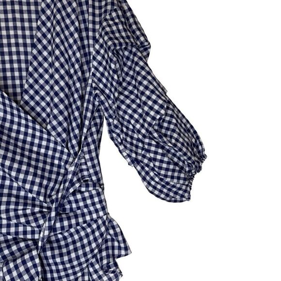 Fever Navy & White Gingham Tiered Full Sleeve True Wrap Top Sz XL Cha Cha, Chic - Picture 3 of 11